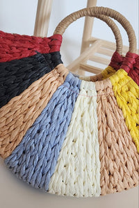 RAINBOW RATTAN HANDMADE ROUND HANDLE STRAW BAG